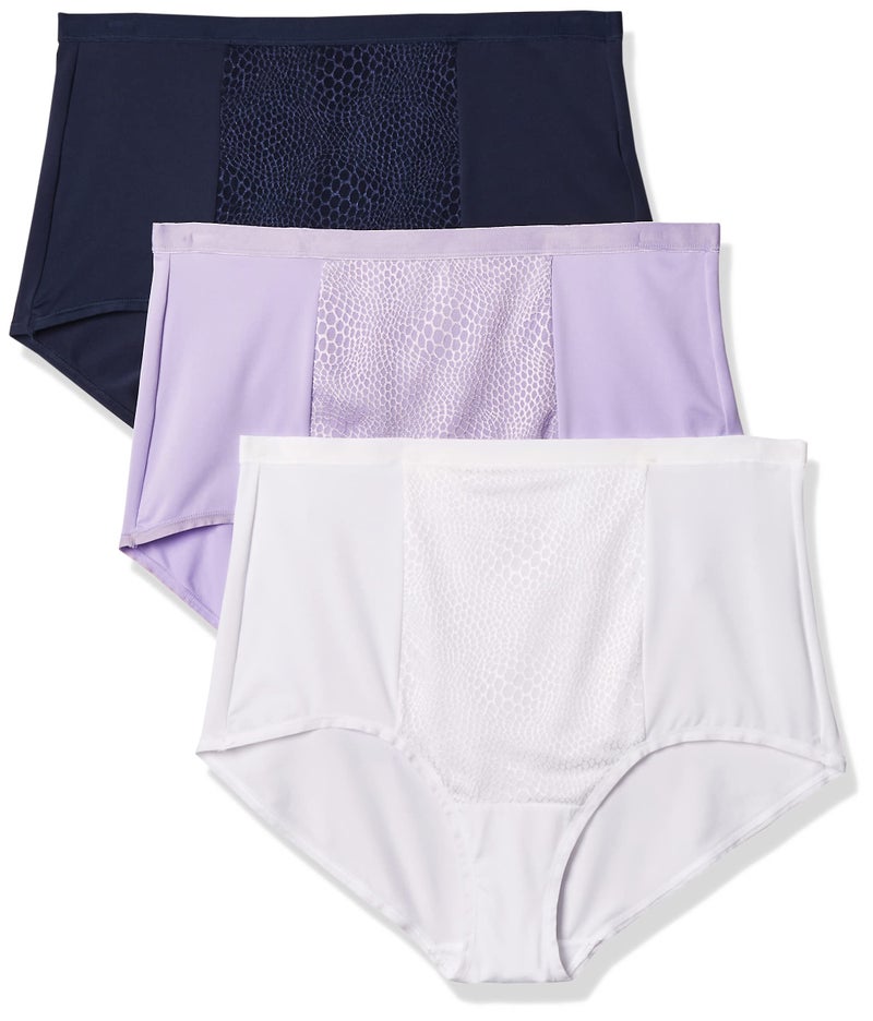 Warner's womens Blissful Benefits By Warner's Tummy Smoothing Brief Panties Multipack Underwear, Lavender Macaron/White/Navy Ink, Medium US - Image 1